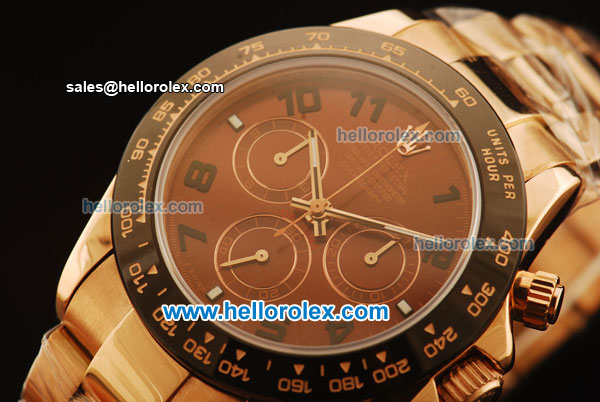 Rolex Daytona Chronograph Swiss Valjoux 7750 Automatic Rose Gold Case and Brown Dial with PVD Bezel-Rose Gold Strap - Click Image to Close